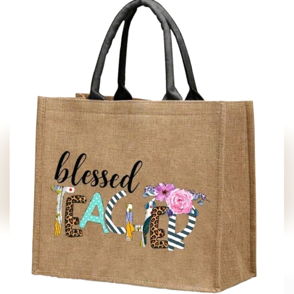 Handbags - 'Blessed Teacher' Linen Tote bag✨️